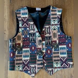 VINTAGE 80s Western Clairbois Tapestry Woman’s Vest, Size Large, Made In USA